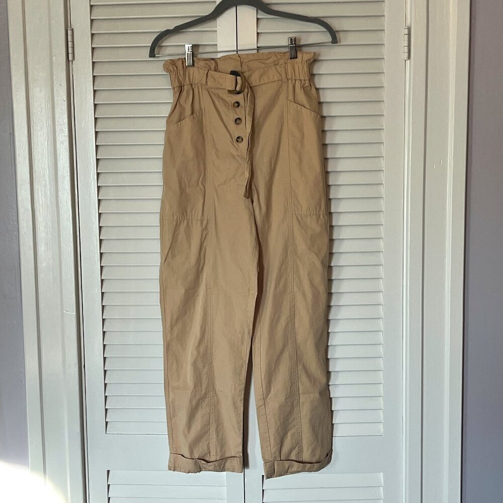 Zara khaki pants small wide leg paperbag waist women cotton